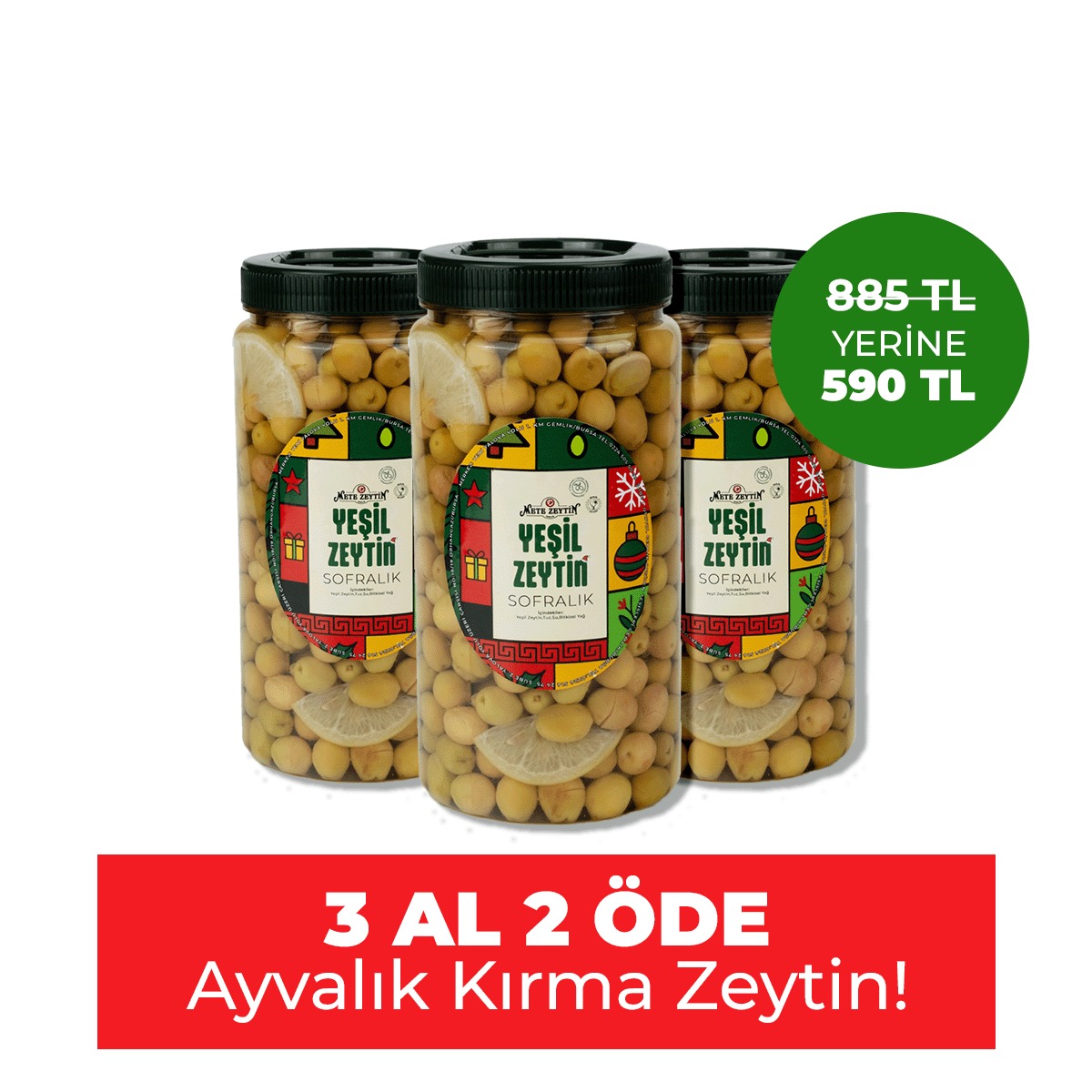 Ayvalık Kırma Zeytin - 3 Al 2 Öde